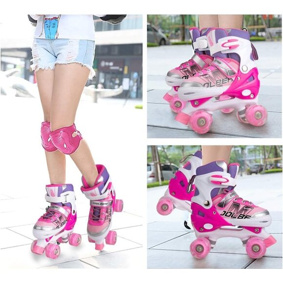 Sowume Kids Pink Adjustable 8 Wheels Shine Safe And Fun Illuminating Skates - Picture 7 of 7